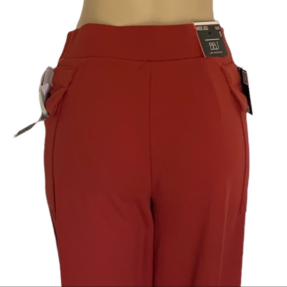 NWT BBJ Los Angeles Wide Leg High Rise Long Tie Belt Pocket Stretch Red Pants - Picture 4 of 9